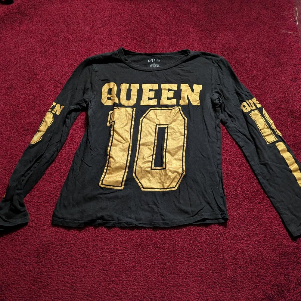 ON FIRE Black Long Sleeve Graphic Tee Women Size L | Streetwear Skater Style Top
